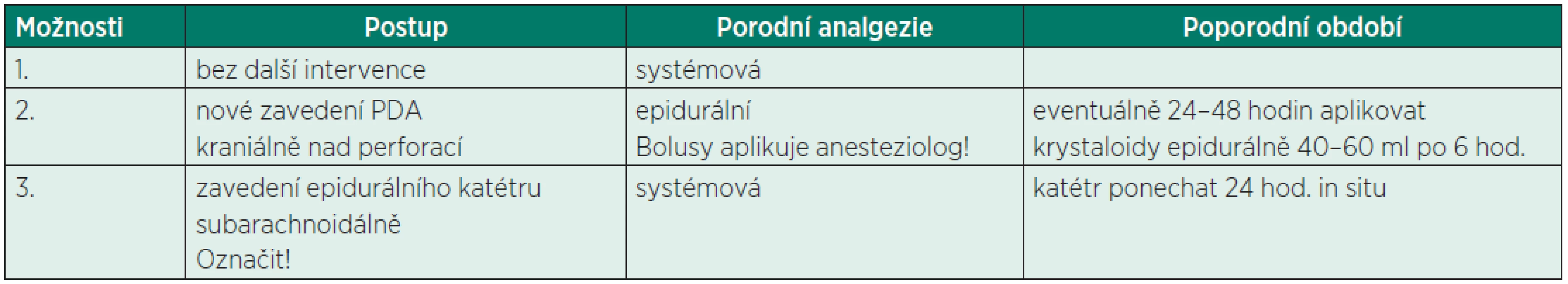 Management arteficiální punkce dury mater při epidurální analgezii (PDA)