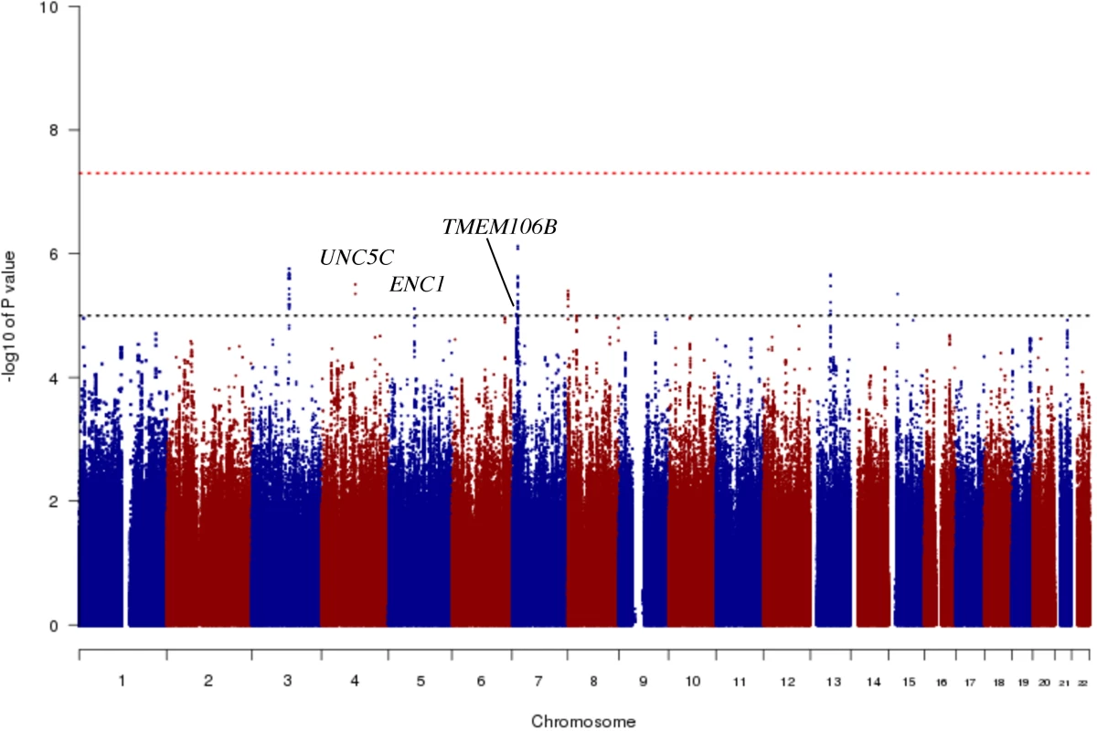 Manhattan plot from the genome-wide association study for residual cognition.