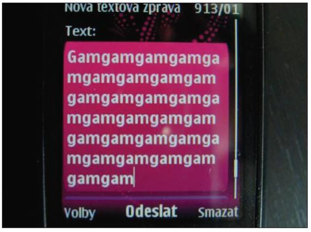 Zadaný text: „g“ „a“ „m“.