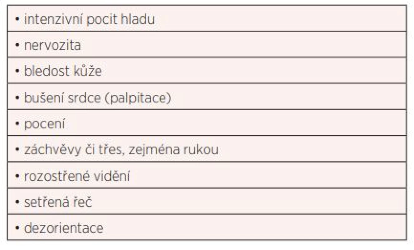 Nejčastější příznaky hypoglykemie