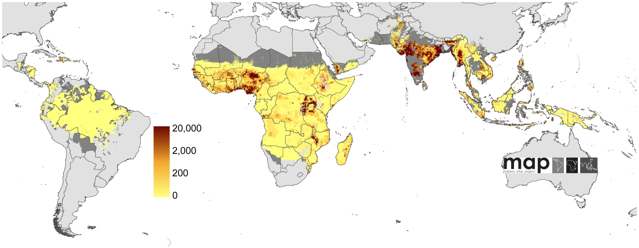Uncertainty in the global clinical burden of <i>P. falciparum</i> in 2007.