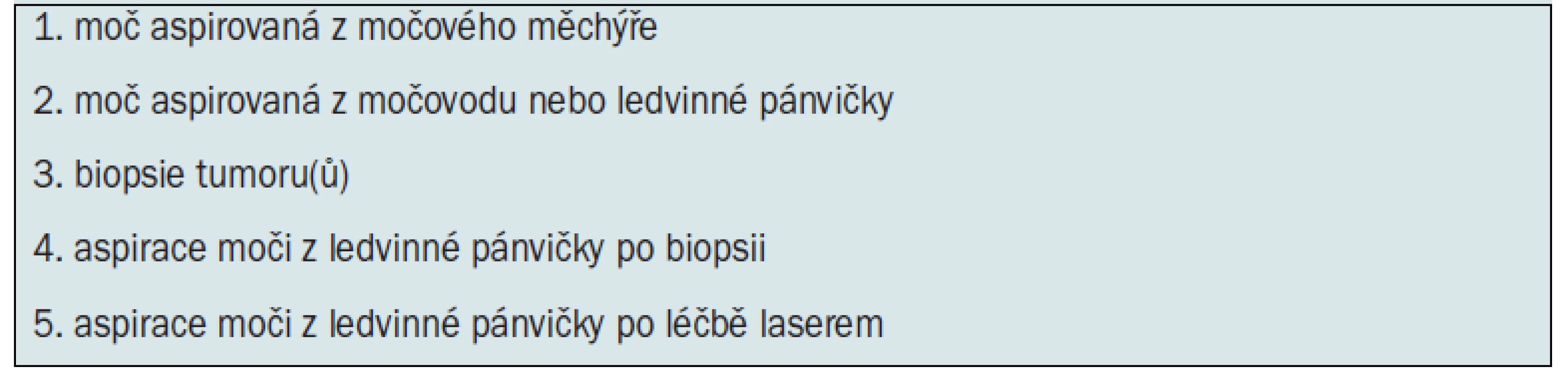 Vzorky odebrané pro cytologické vyšetření během ureteroskopické biopsie.