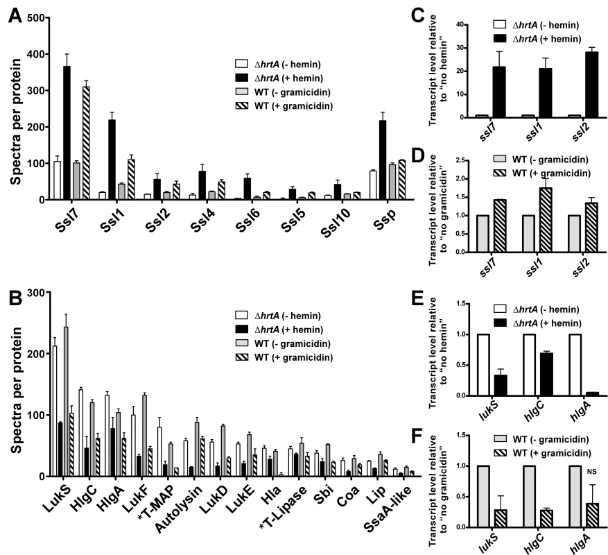 Treatment of <i>S. aureus</i> wildtype with gramicidin and <i>ΔhrtA</i> with hemin elicit similar secretomes.