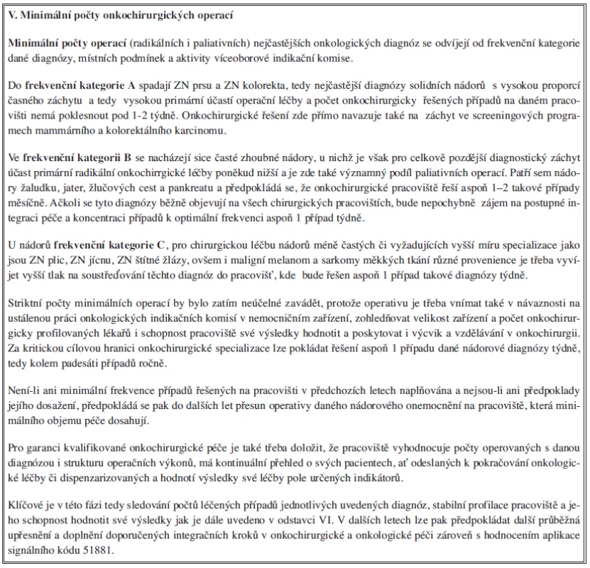 Stanovení optimální frekvence onkochirurgických operací dle zásad „high volume hospitals“ (z připravovaného návrhu „Koncepce onkochirurgické péče v České republice“)
Tab. 1: Determination of the optimal frequency of oncosurgical operations based on the principles of „high volume hospitals“ (from the currently prepared proposal „Concept of Oncosurgical treatment in the Czech Republic“)