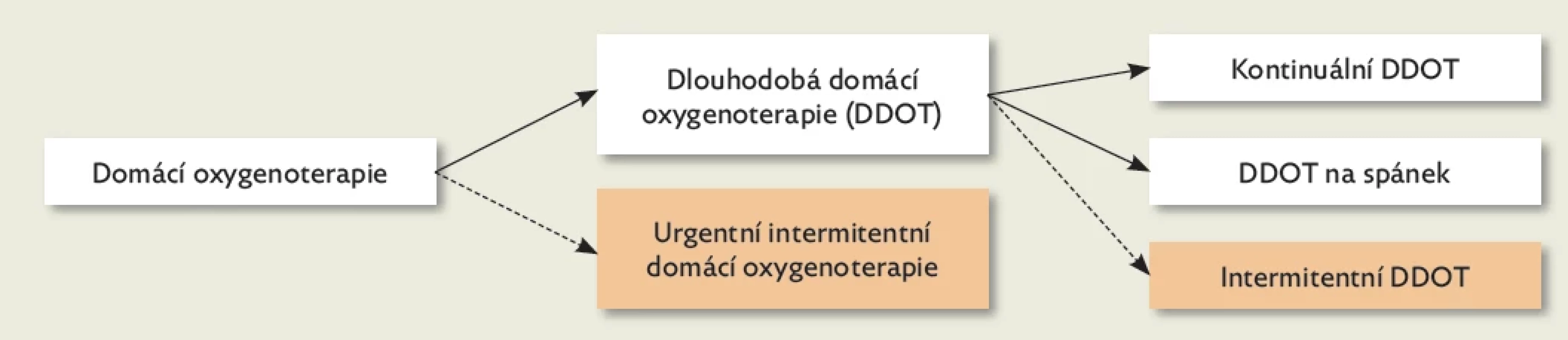 Typy domácí oxygenoterapie (oranžově jsou označeny typy v ČR nevyužívané)