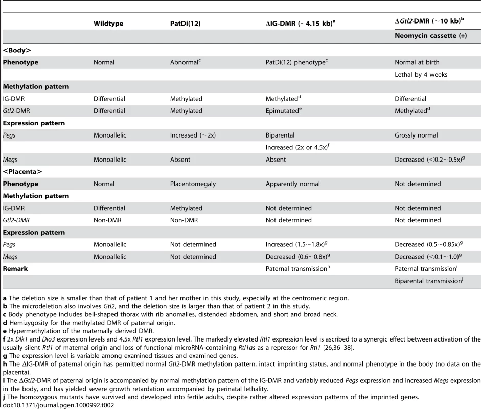 Clinical and molecular findings in wild-type and PatDi(12) mice and mice with maternally inherited ΔIG-DMR and Δ<i>Gtl2-</i>DMR.