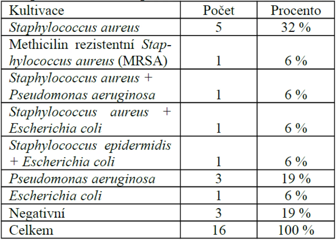 Přehled bakteriologických nálezů před interdisciplinární léčbou u pacientů sledovaného souboru