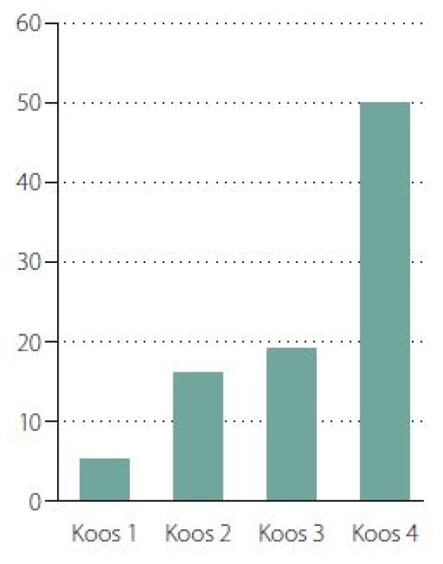 Velikost nádoru dle Koosovy klasifikace (počet pacientů).
Fig. 2. Tumour grading according to the Koos classification (number of patients).