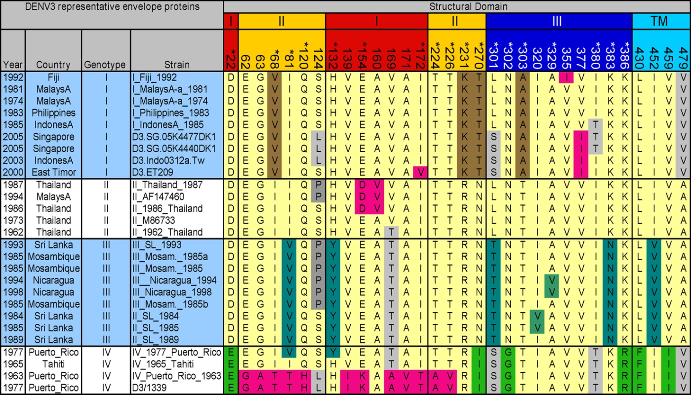 Informative sites in the envelope protein of dengue serotype 3.