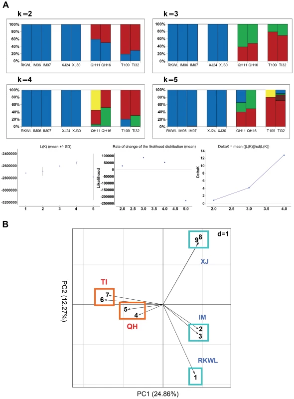 Population structure from genome data (excluding highly linked SNPs with r<sup>2</sup>>0.2).
