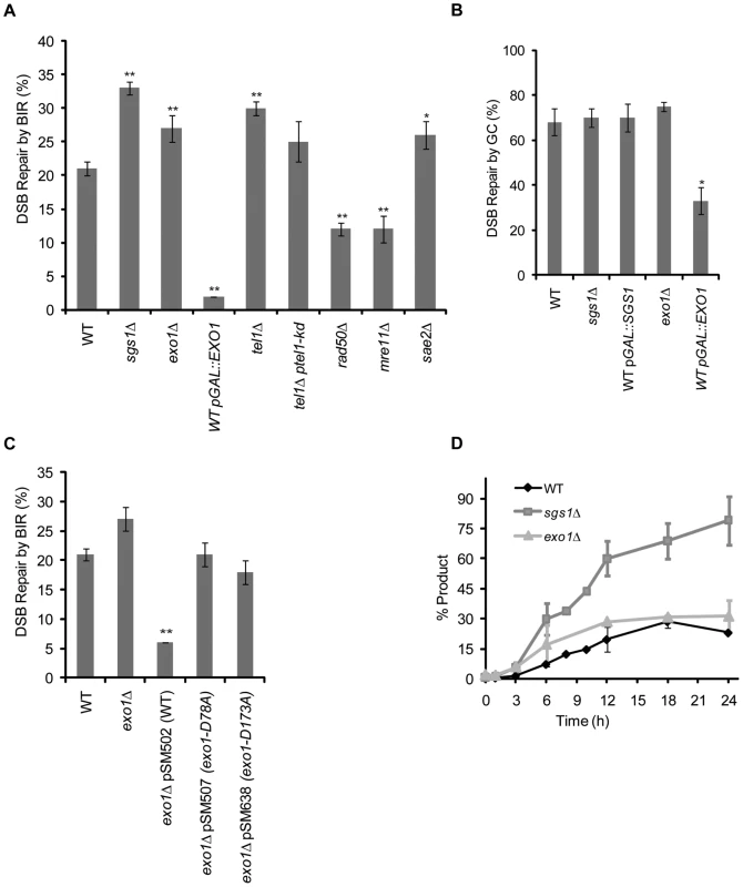 Sgs1 and Exo1 negatively regulate BIR.