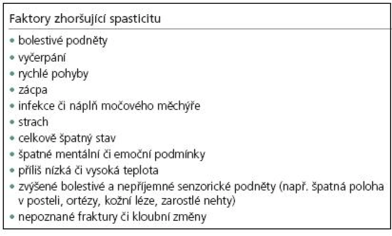 Faktory zhoršující či provokující spasticitu.