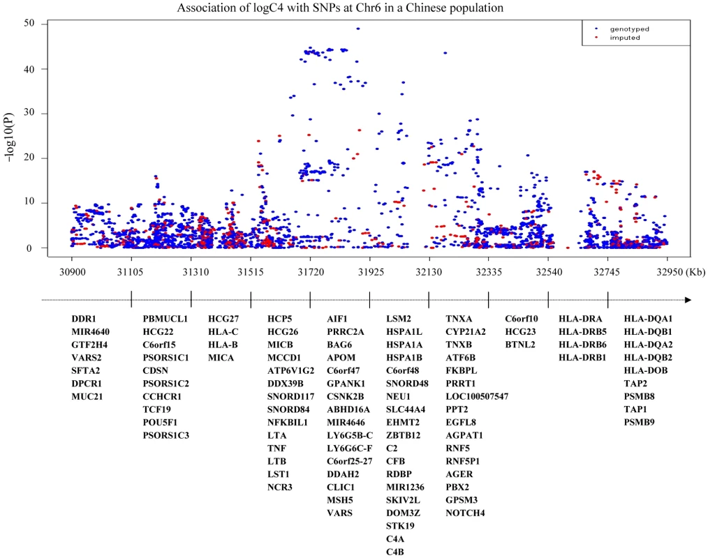 Association of serum C4 levels with SNPs at 6p21.3.