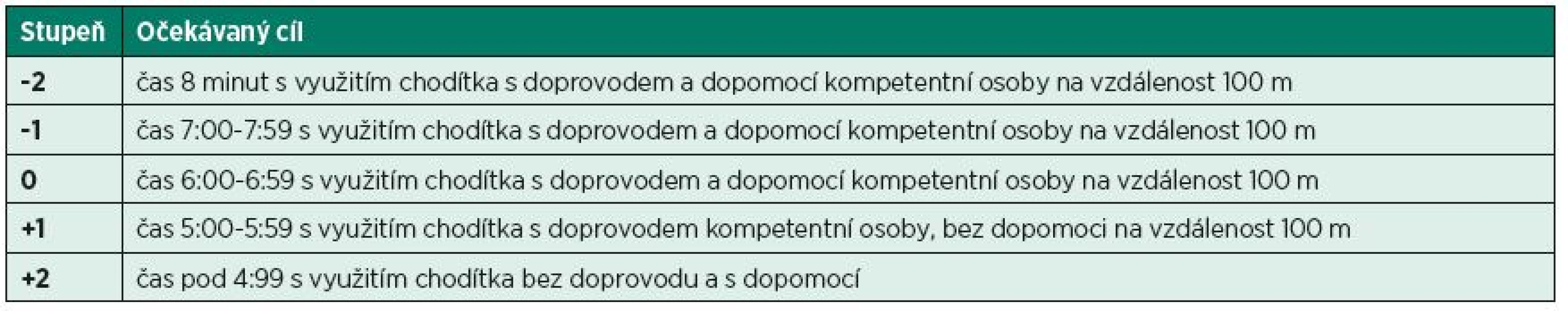 Příklad pětistupňové škály očekávaného výsledku.