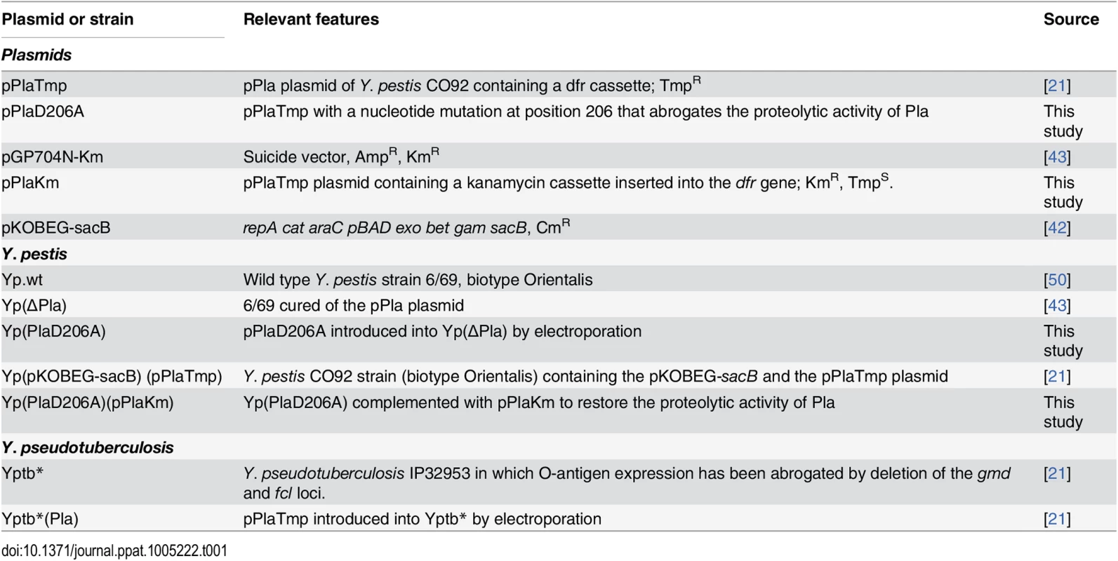 Plasmids and bacterial strains.