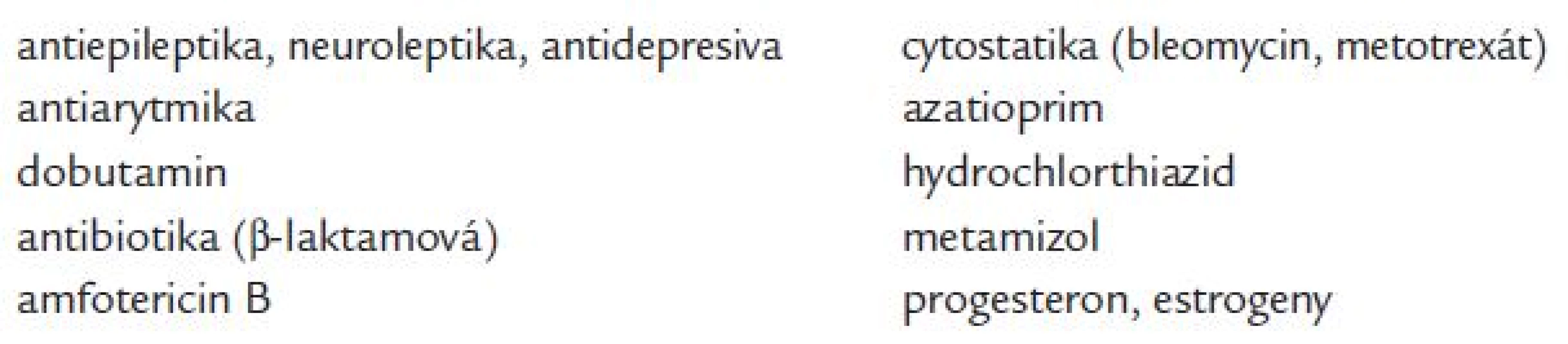 Nejčastější léky působící horečku nejasného původu.