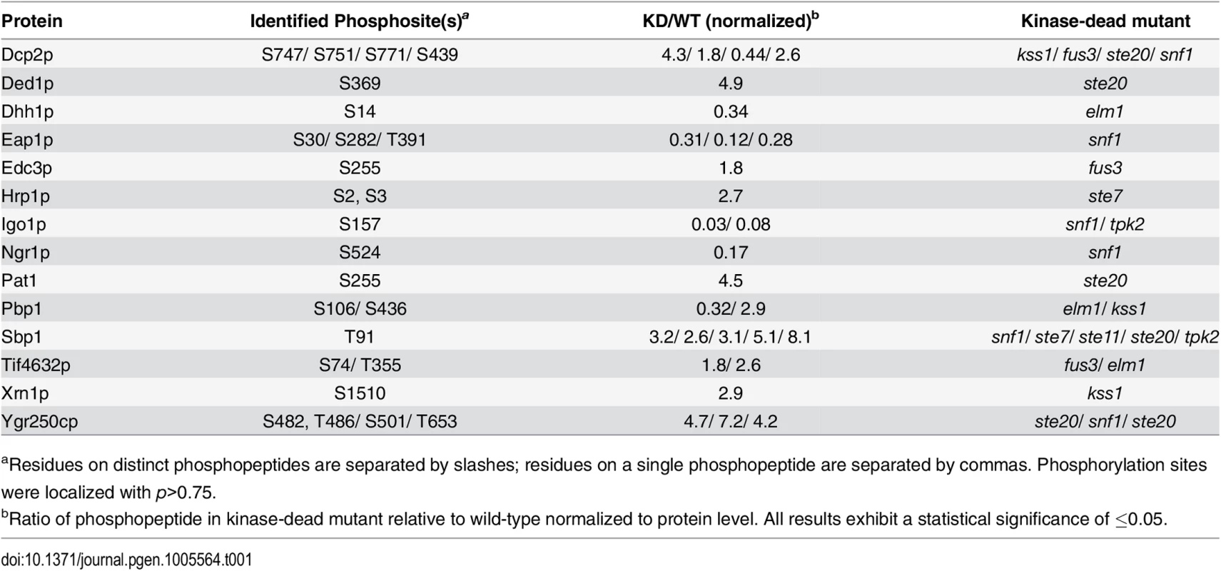 mRNP components differentially phosphorylated in kinase-dead mutants.