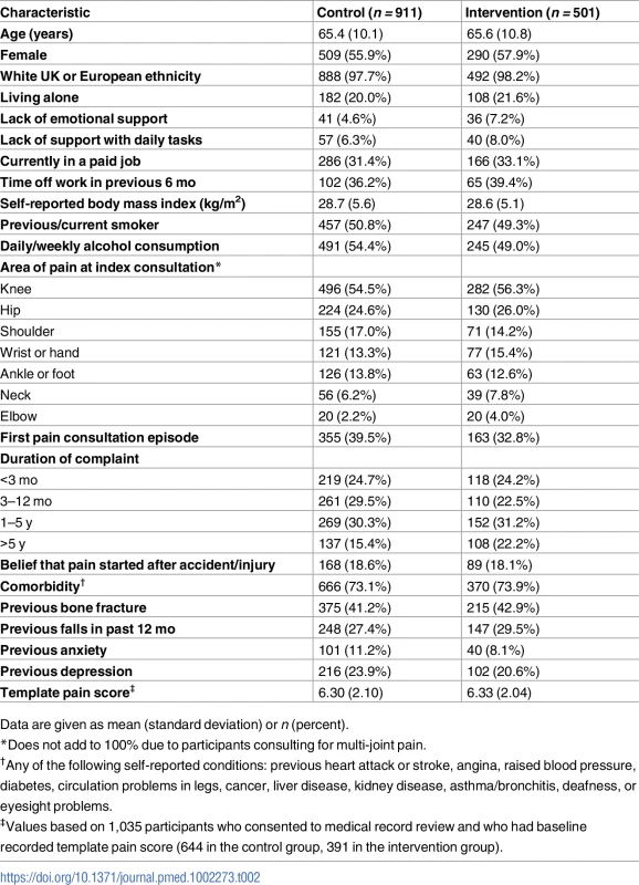 Participant baseline characteristics by study group.