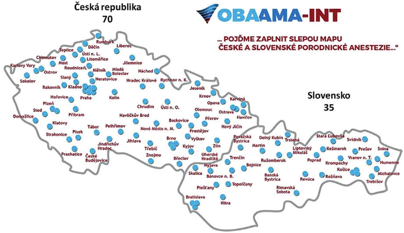Pracoviště zapojená do studie OBAAMA-INT v České republice a na Slovensku