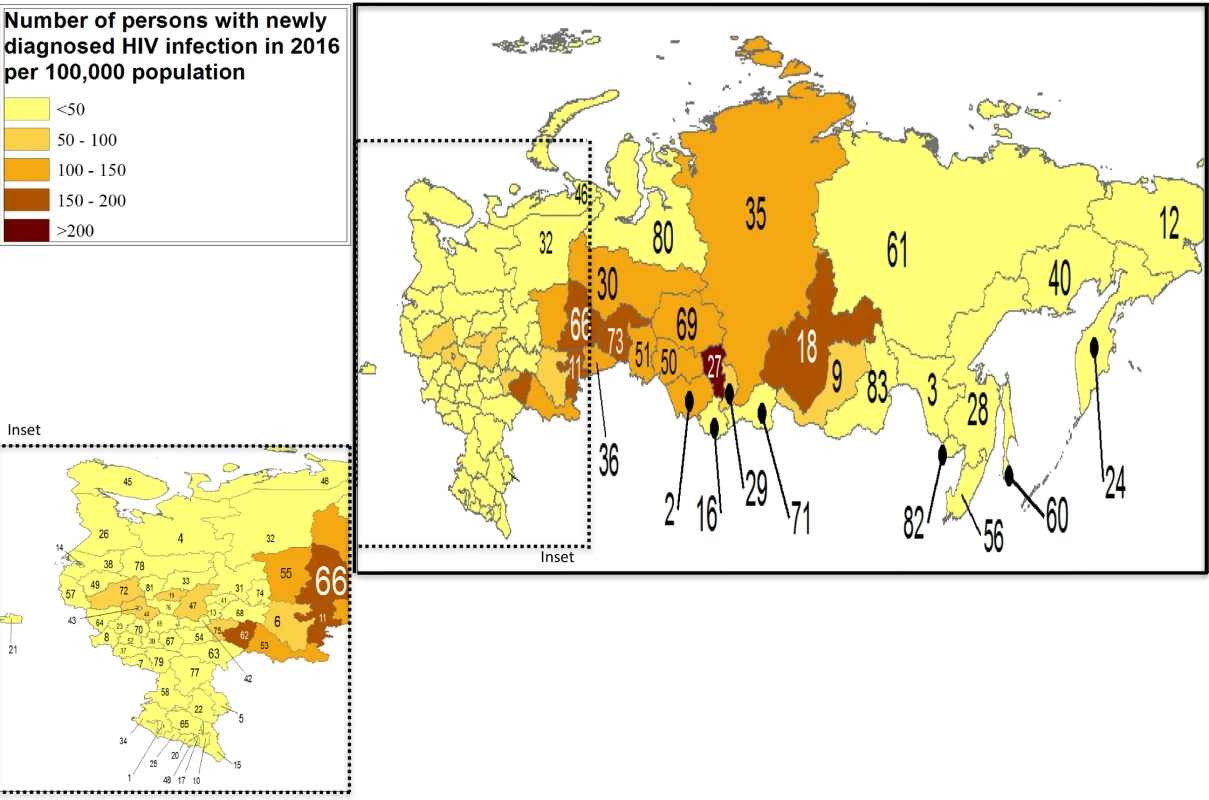 Annual new HIV diagnoses reported in 2016 per 100,000 population [<em class="ref">2</em>,<em class="ref">6</em>].