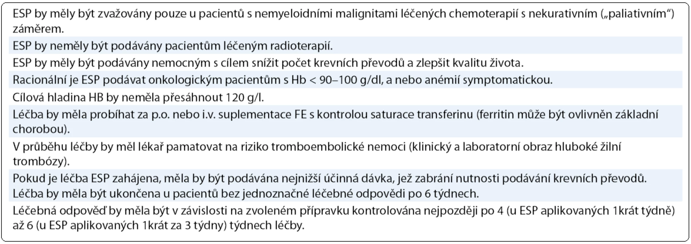 Doporučení ČOS pro rok 2012 pro léčbu ESP [1,2].