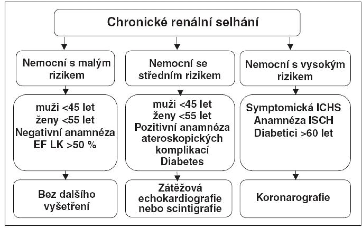 Schéma kardiologického vyšetřování před zařazením do čekací listiny k transplantaci ledviny – stratifikace podle rizika