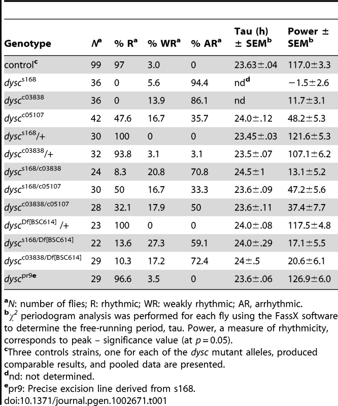 Free-running circadian locomotor rhythm phenotypes in DD.