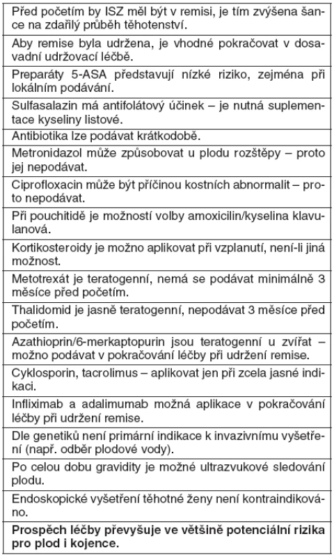 Souhrn základních znalostí o idiopatických střevních zánětech a těhotenství