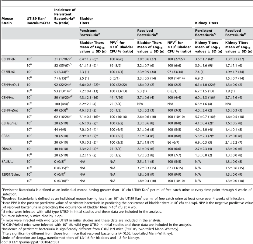 The incidence and severity of chronic UTI among inbred mouse strains.