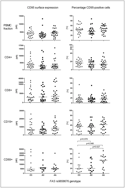 <i>FAS</i> c.−436C>A dependent surface expression of CD95 on peripheral blood mononuclear cells.