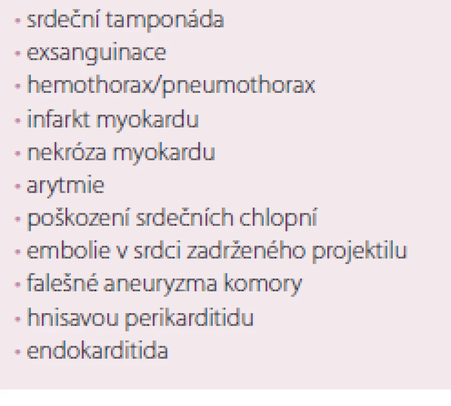 Potenciální následky penetrujícího srdečního poranění [5,8].
