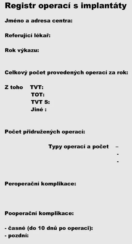 Formulář registru používaný ke sběru dat za rok 2007