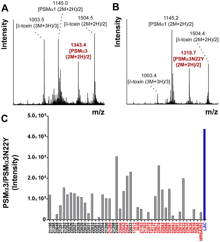 CC30 strains produce a variant of PSMα3.