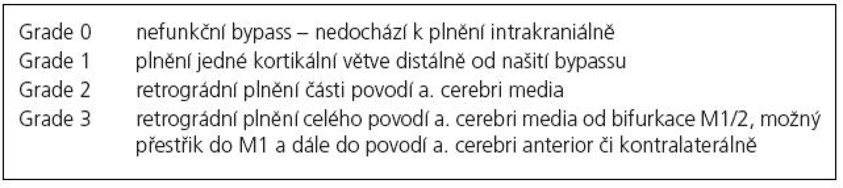 Angiografická klasifikace plnění bypassu podle Schmiedeka [4].