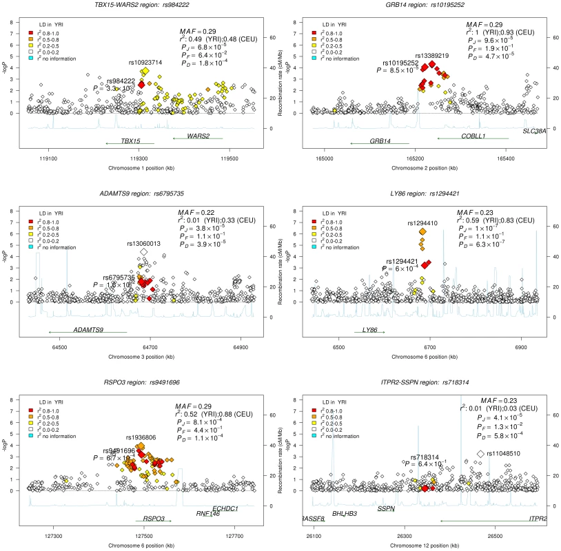 Regional association plots for all confirmed loci from the GIANT locus interrogation.