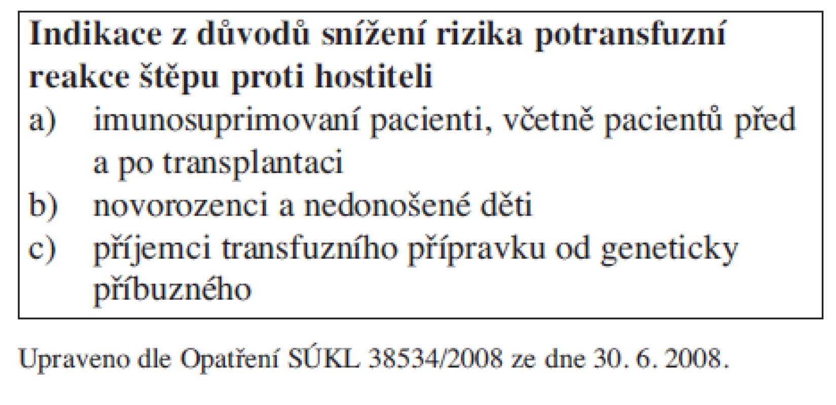 Indikace ozářených erytrocytárních koncentrátů.