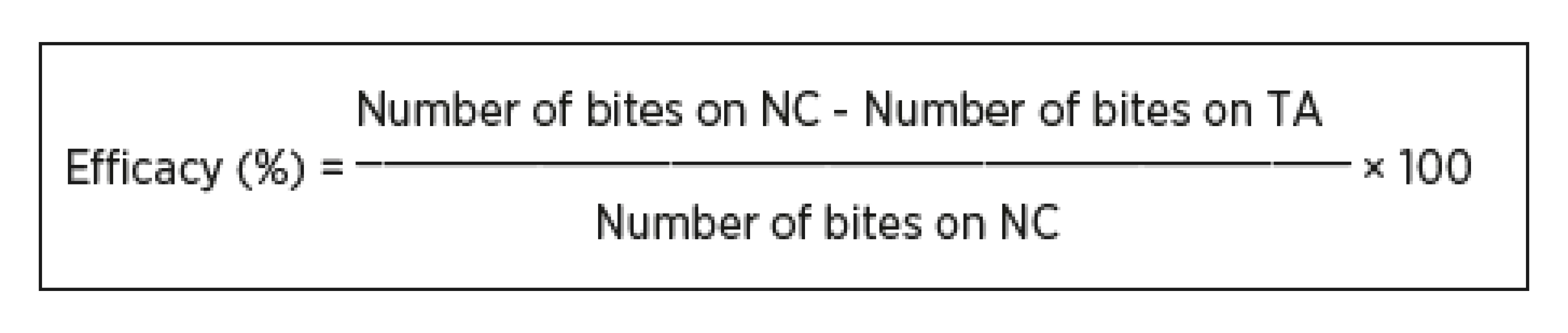 Calculation of percent efficacy of alternative repellents