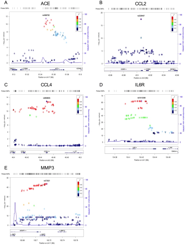 Plots for the region surrounding the genome-wide significant locus for each phenotype.