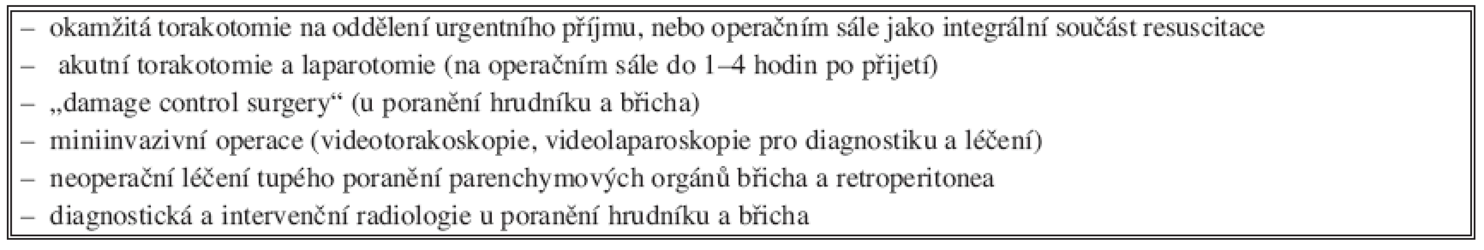 Novější diagnostické a léčebné postupy u závažného torakoabdominálního poranění
Tab. 2. Recent diagnostic and treatment procedures in serious thoracoabdominal injuries