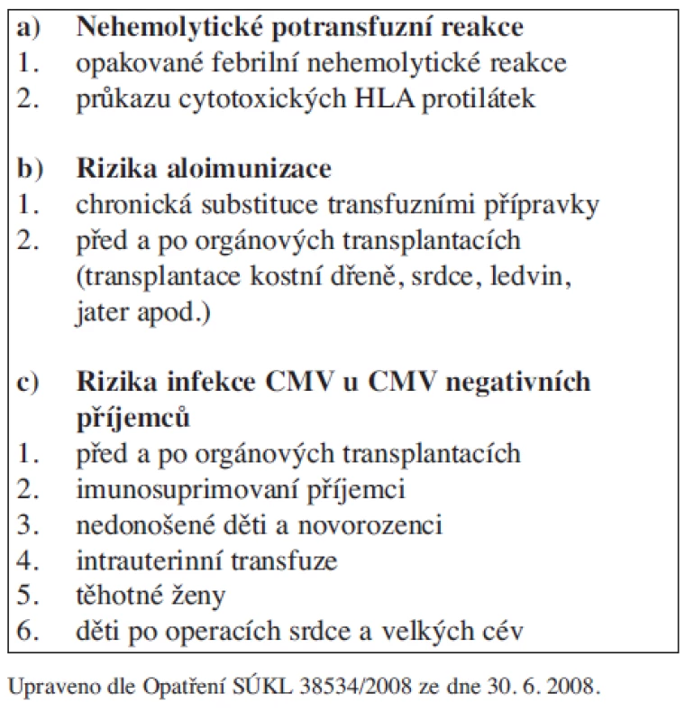 Indikace deleukotizovaných erytrocytárních koncentrátů