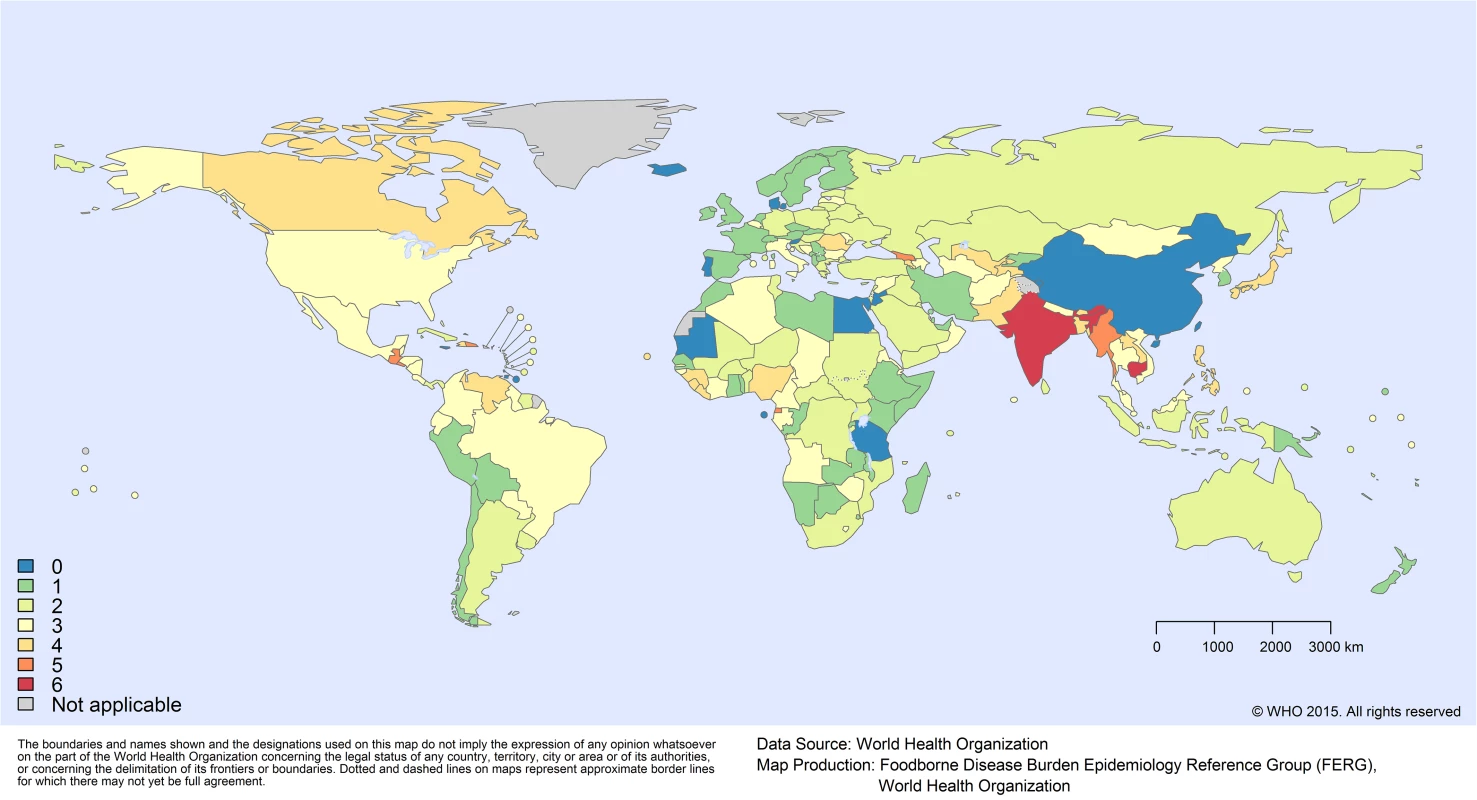 Missing data by country: number of hazards for which no data were available.