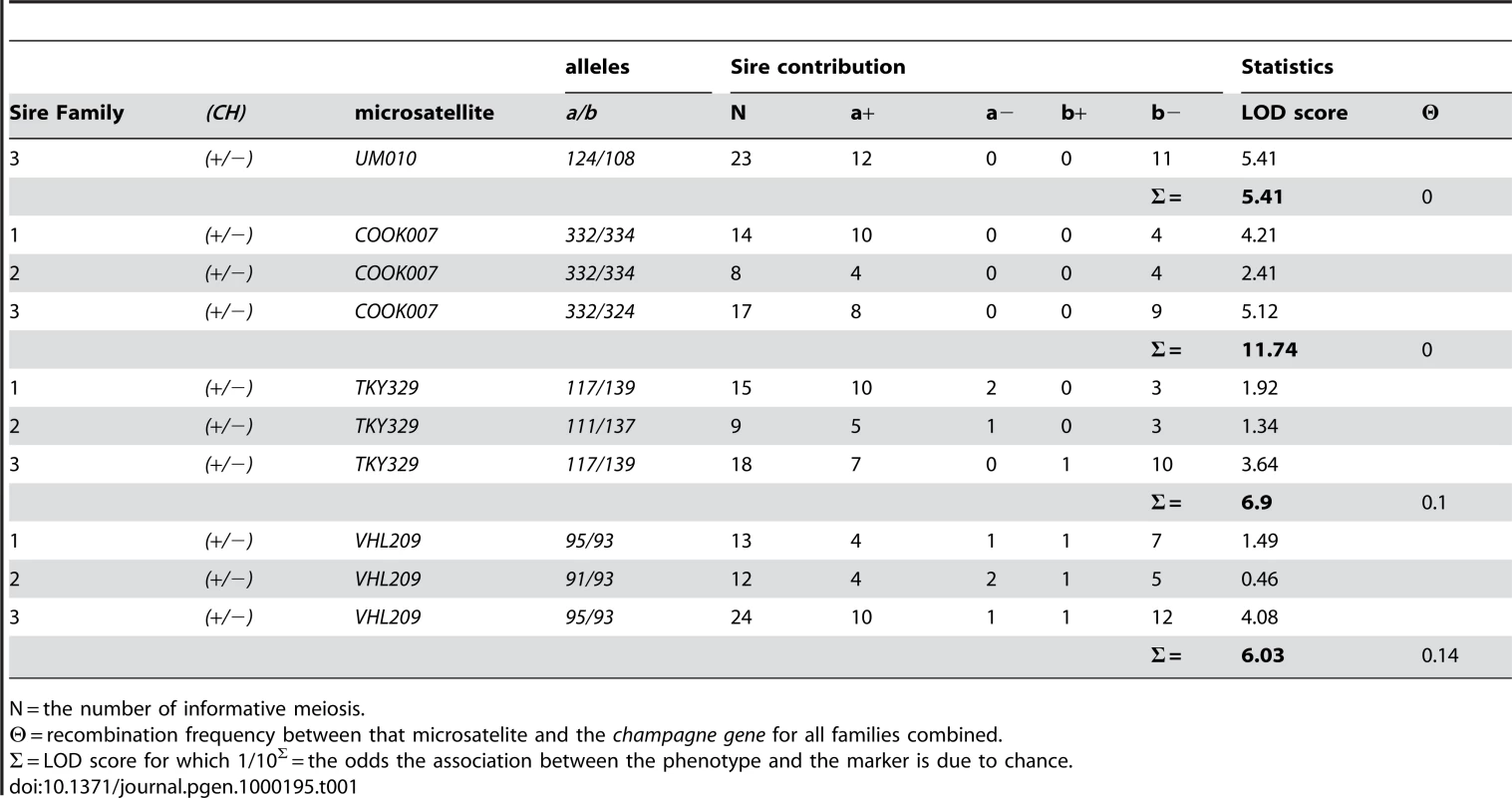 Linkage Analysis between the Champagne Dilution and Microsatellite Markers; <i>UM010</i>, <i>COOK007</i>, <i>TKY329</i> and <i>VHL209</i>.