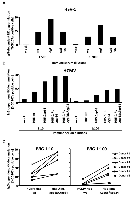 The presence of the vFcγRs on the surface of infected cells inhibits antibody dependent NK cell degranulation.