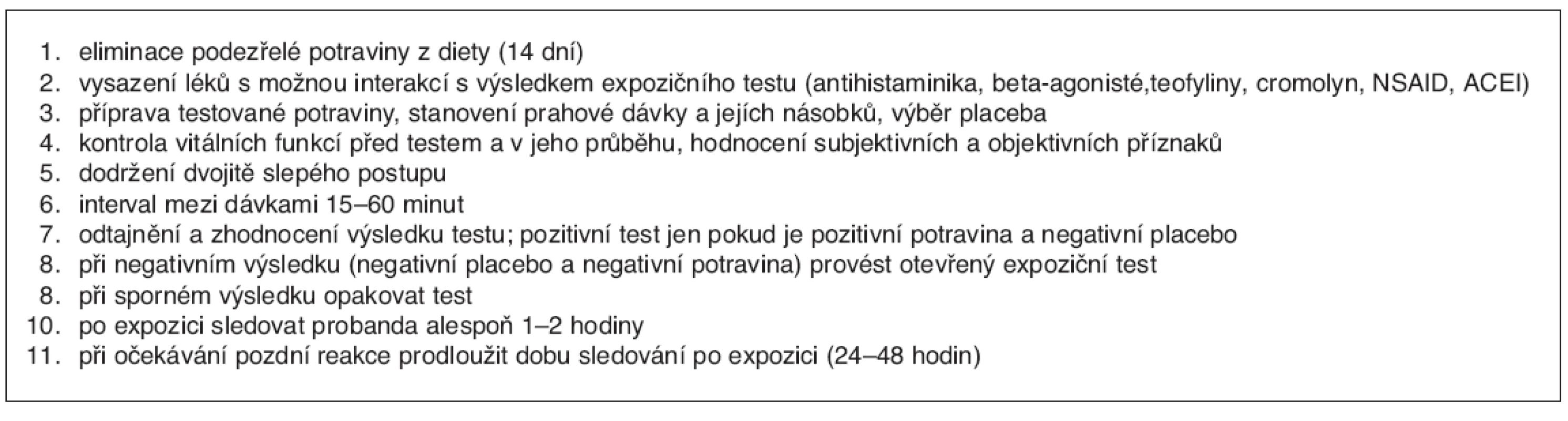 Zásady provedení expozičního testu potravinou (upraveno dle (34))