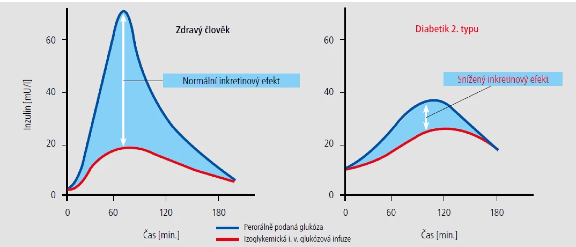 – Inkretinový efekt. Podání glukózy perorálně vyvolá větší sekreci inzulinu než podání stejné dávky inzulinu parenterálně. [Upraveno podle: Nauck M, et al. Diabetologia 1986;29:46–52.]
