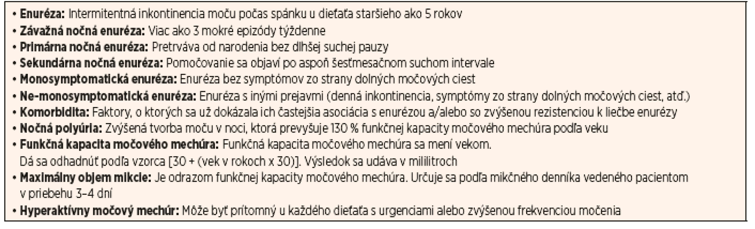 Definície pojmov podľa Medzinárodnej spoločnosti detskej kontinencie (ICCS).