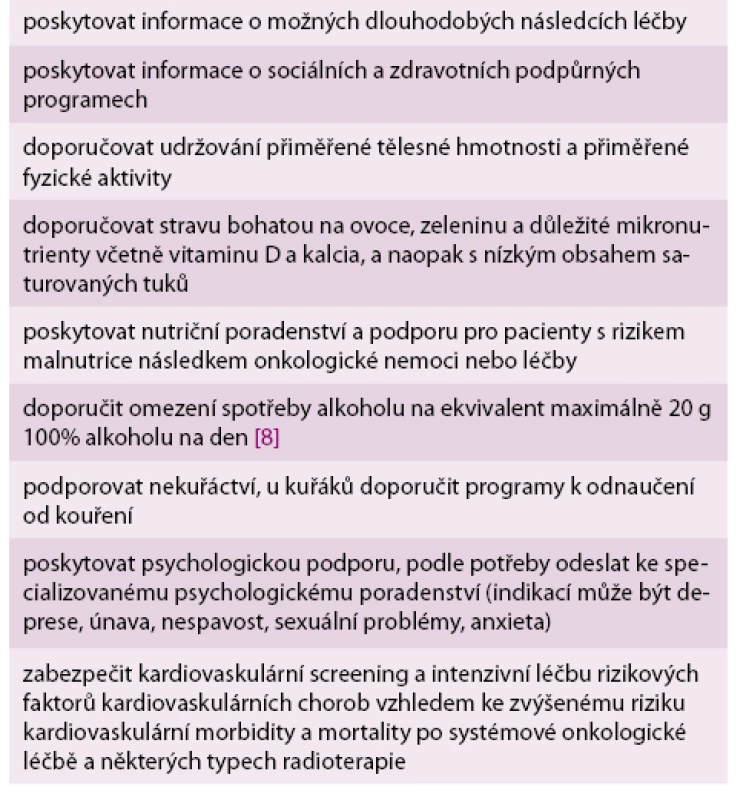 Obecná doporučení pro péči o pacienty dispenzarizované po úspěšné onkologické léčbě