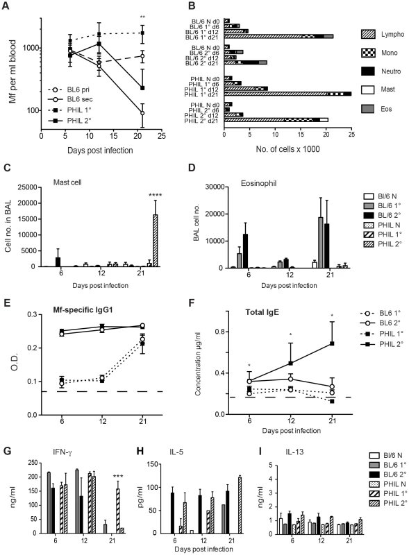 Eosinophils are required for clearance of <i>B. malayi</i> Mf during primary (1°), but not challenge (2°) infection.