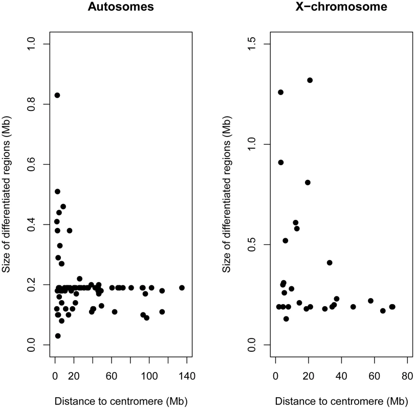 Larger regions of differentiation were found close to centromeres.