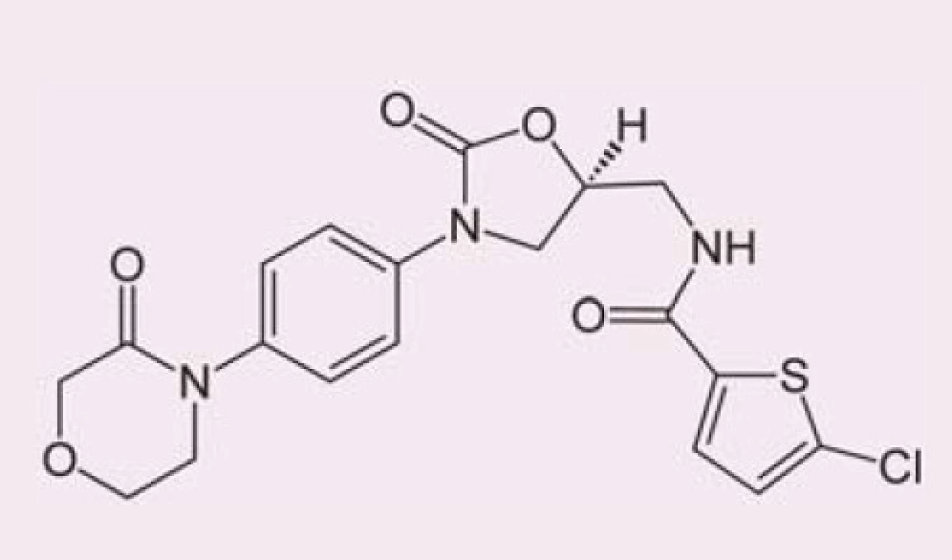 Chemická struktura rivaroxabanu.